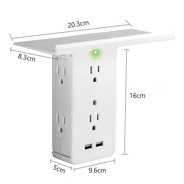 8-Port US Electrical Socket Shelf - Wall Outlet Surge Protector with Multifunctional Shelf